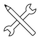 Icon of a crossed pencil and wrench, representing maintenance or repair.