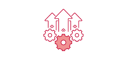 Three gears with arrows pointing upwards, symbolizing growth and improvement.