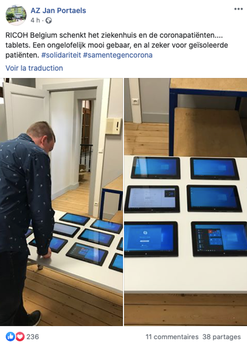 Ricoh Belgium met des tablettes à disposition des hôpitaux