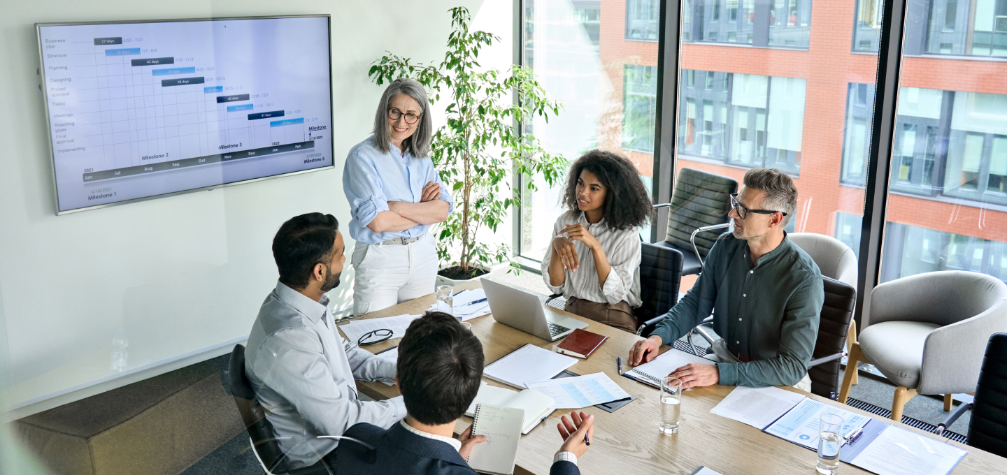 A group of people sitting at tables