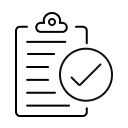 Clipboard with a checklist icon showing lines of text and a large tick in a circle.