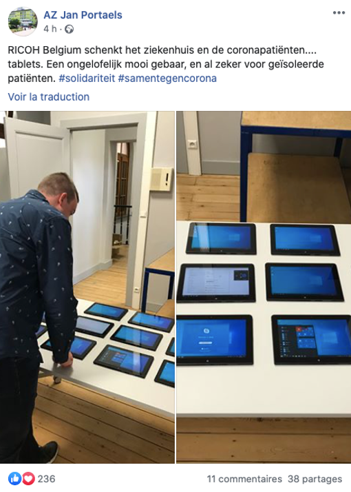 Ricoh Belgium stelt tablets ter beschikking van ziekenhuizen